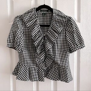 Ralph Lauren Black & White Checkered Ruffled Summer Top